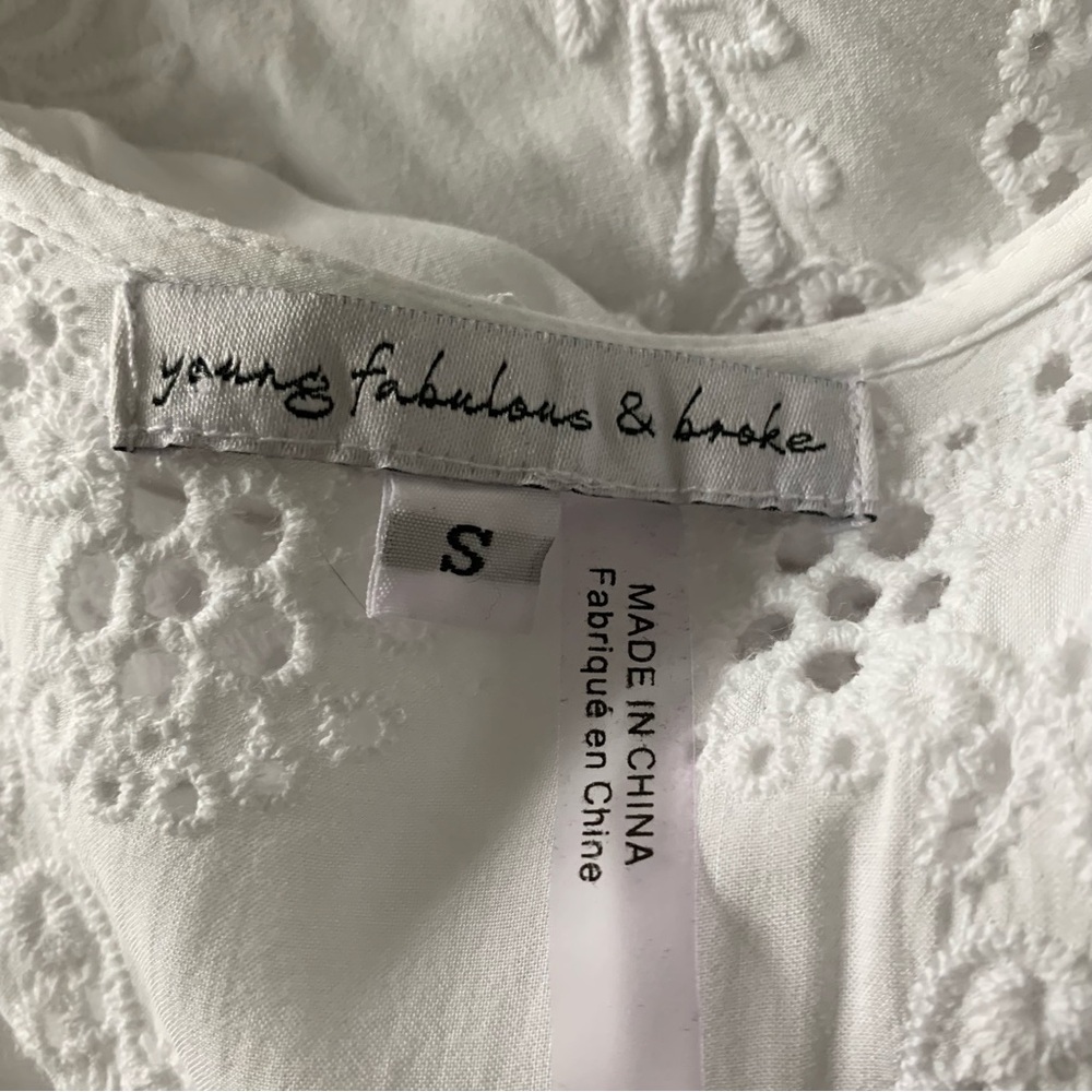 YOUNG FABULOUS AND BROKE White Eyelet Maxi Beach Cover Up Dress SMALL - Picture 14 of 15